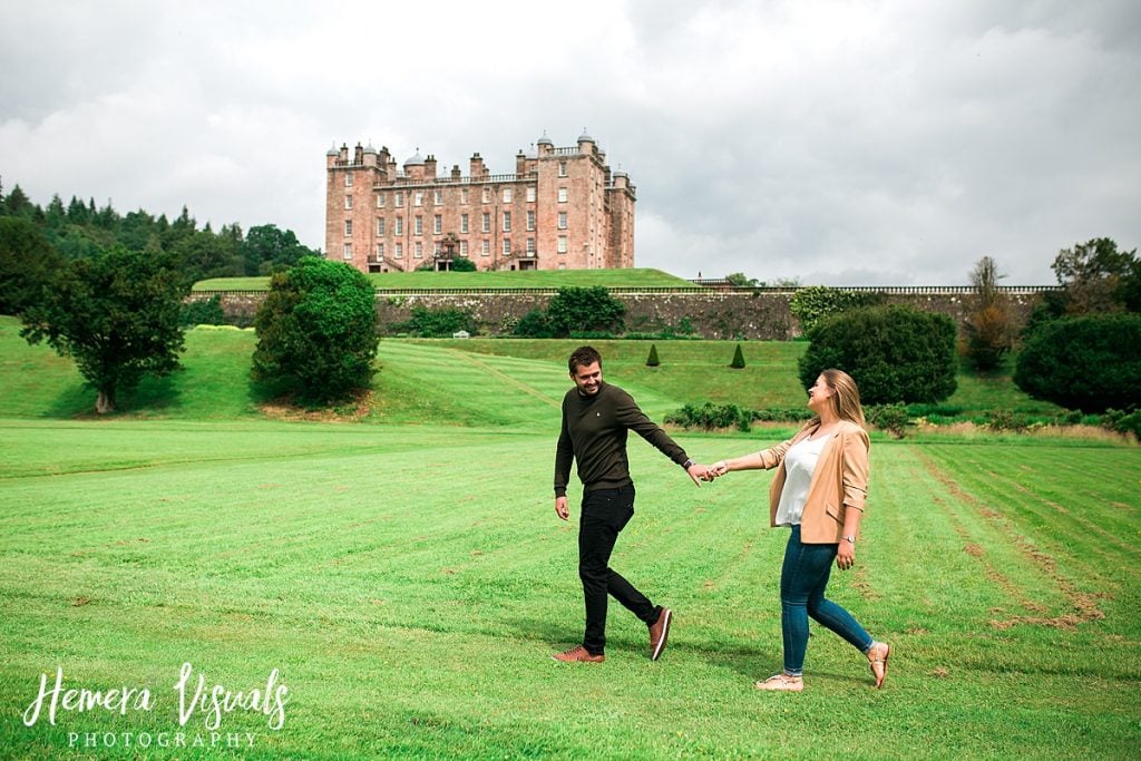 Drumlanrig castle couple walking engagement