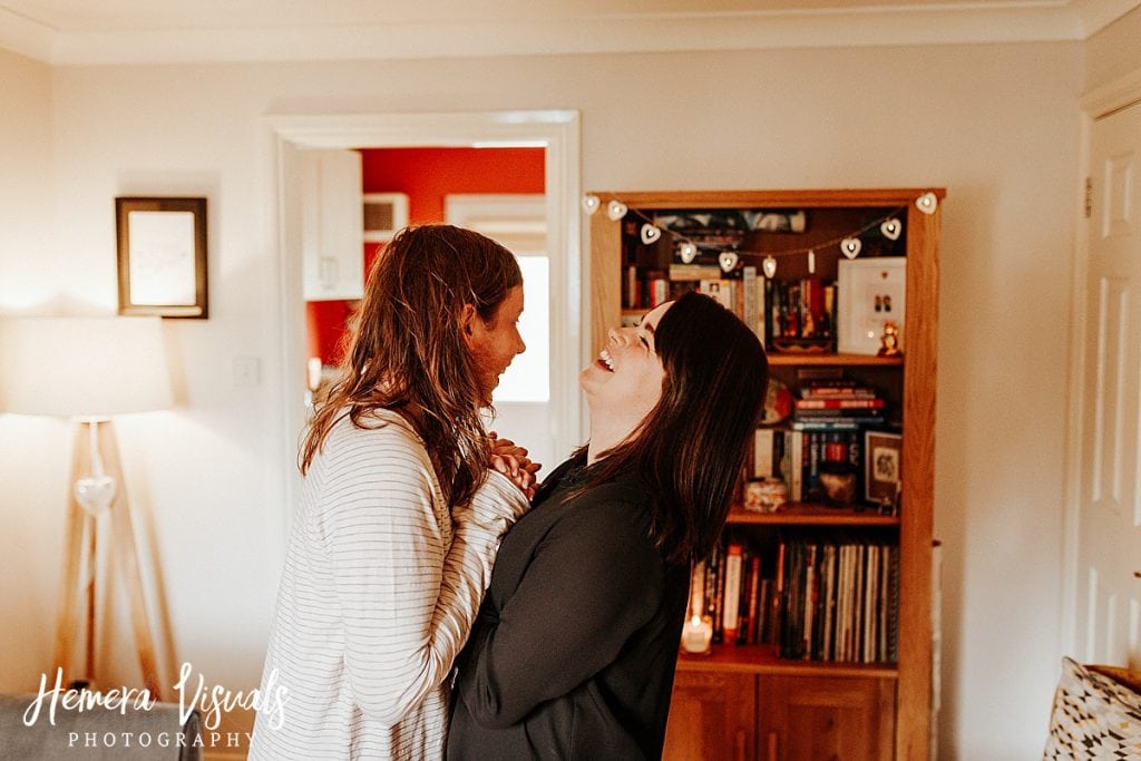 Dumfries Home engagement shoot Couple laughing