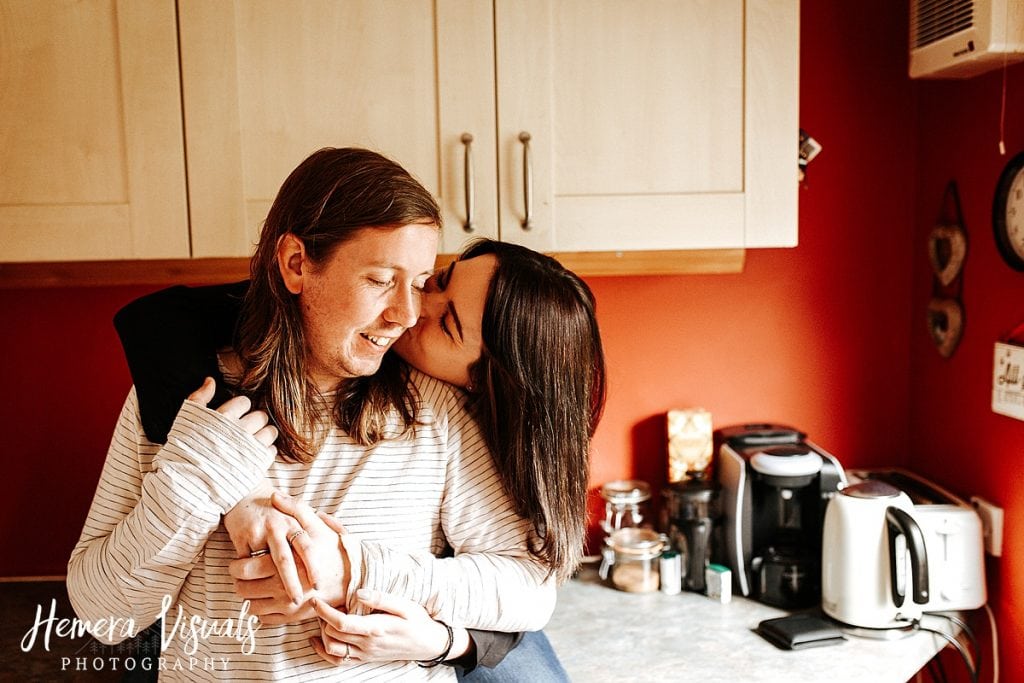 Dumfries Home engagement shoot Couple kiss