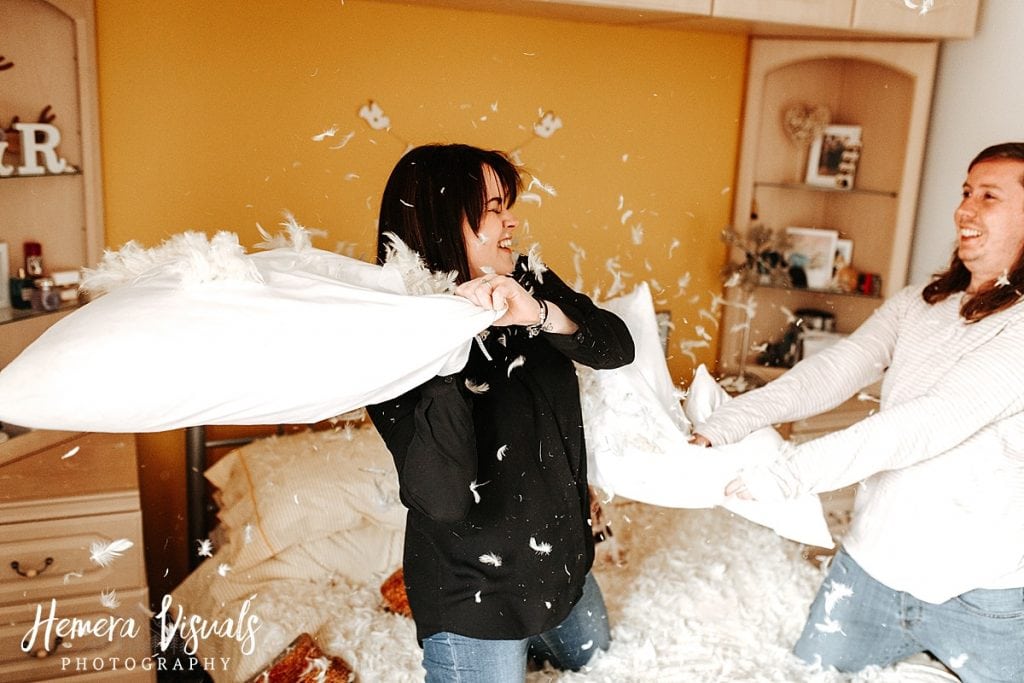 Dumfries engagement shoot Couple pillow fight