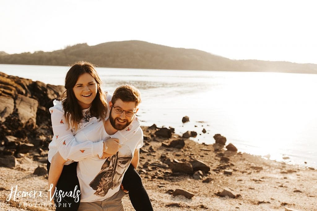 kippford dumfries piggy back engagement shoot