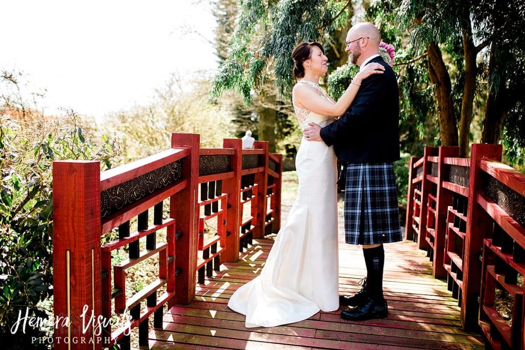 Threave gardens wedding bridge bride groom