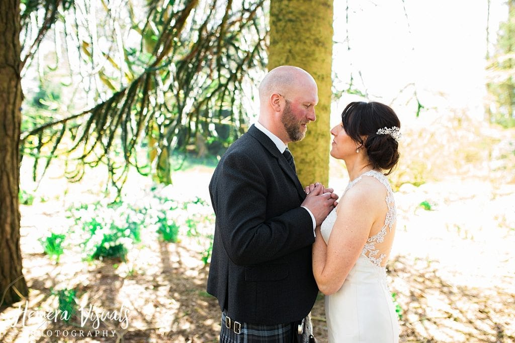 Threave gardens wedding bride groom forest