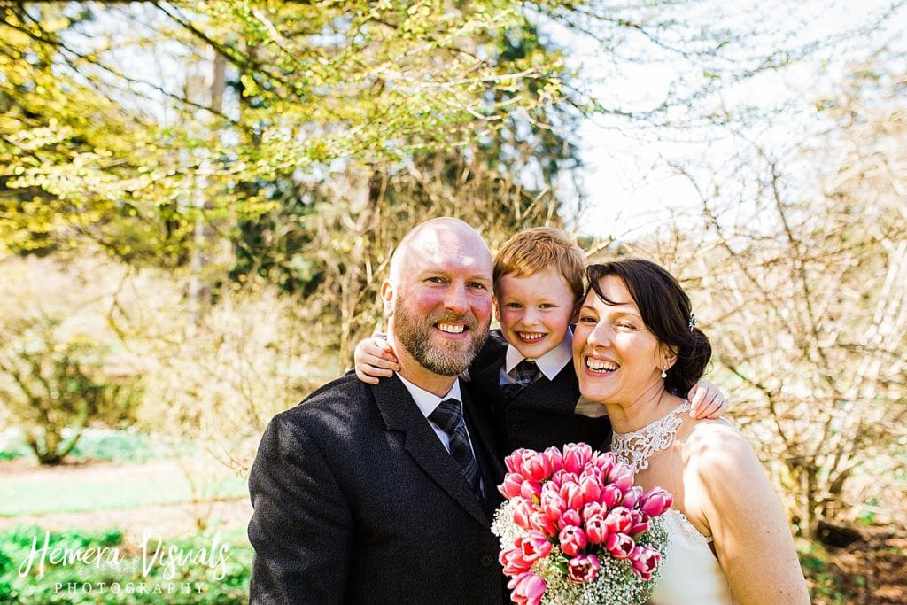 Threave gardens wedding bride groom son family